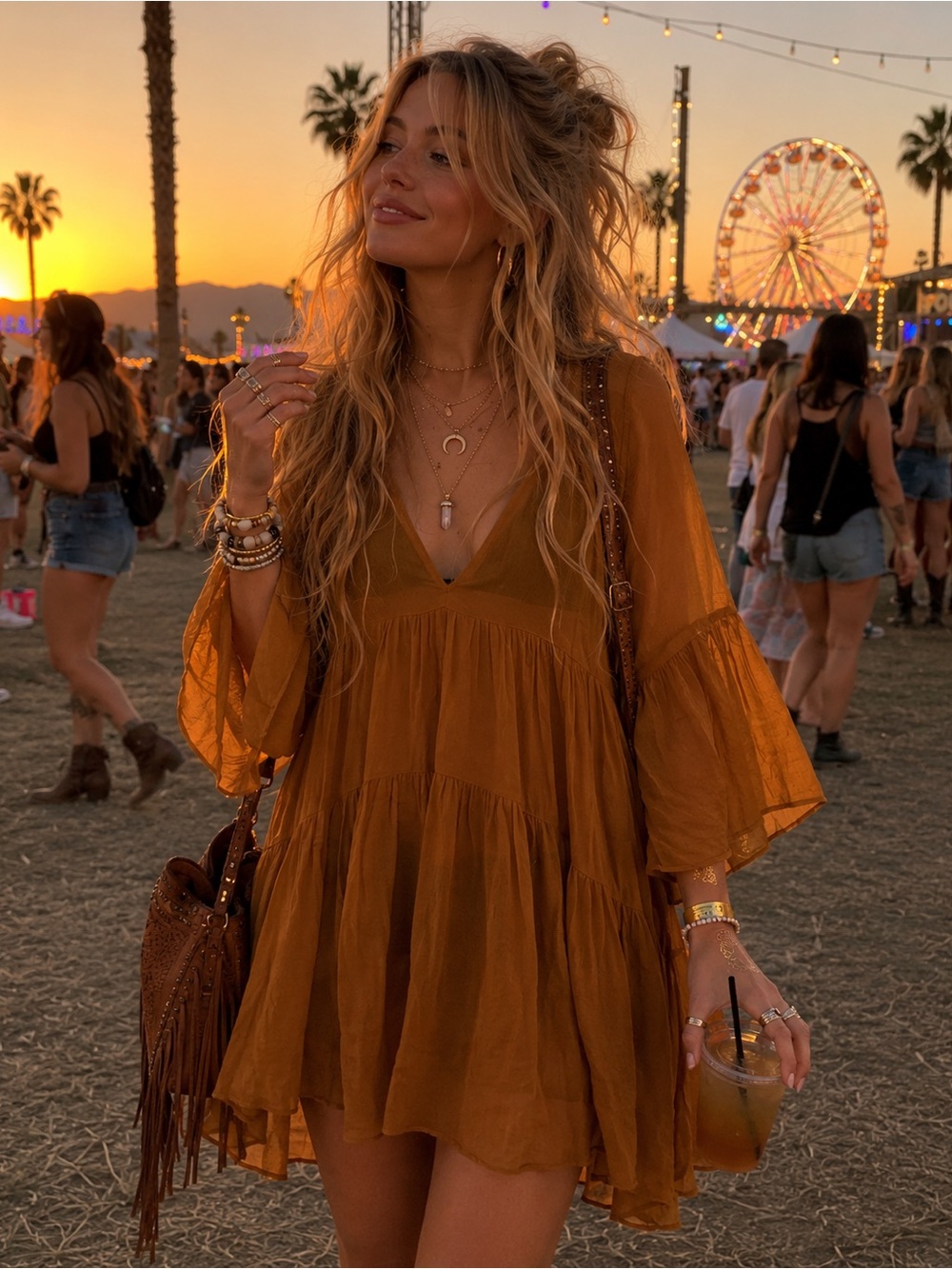 Young Fabulous & Broke Boho Dress — Rust Brown Sheer Unlined XS NWT